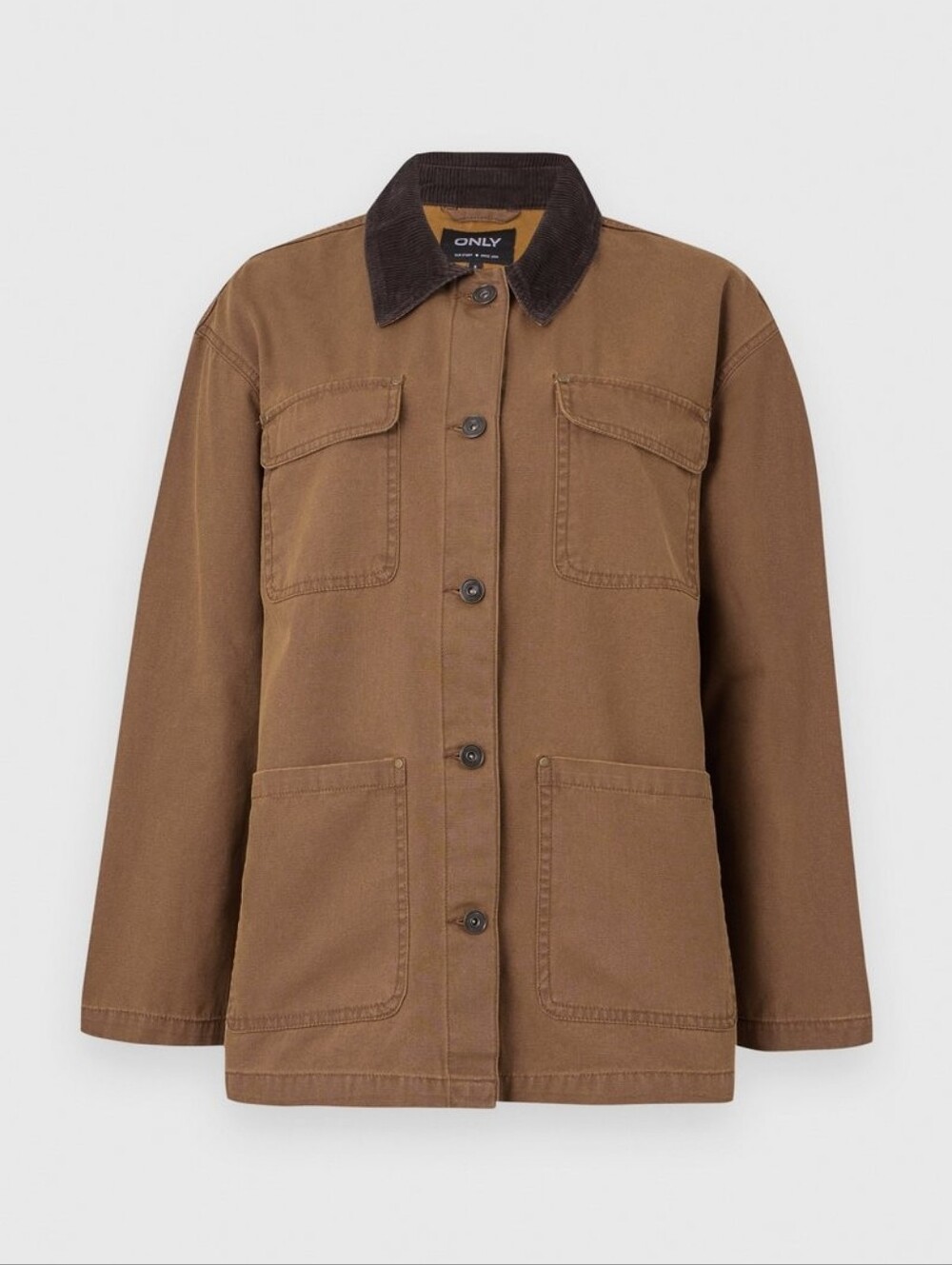 ONLY Women's Brown Field Jacket with Dark Corduroy Collar